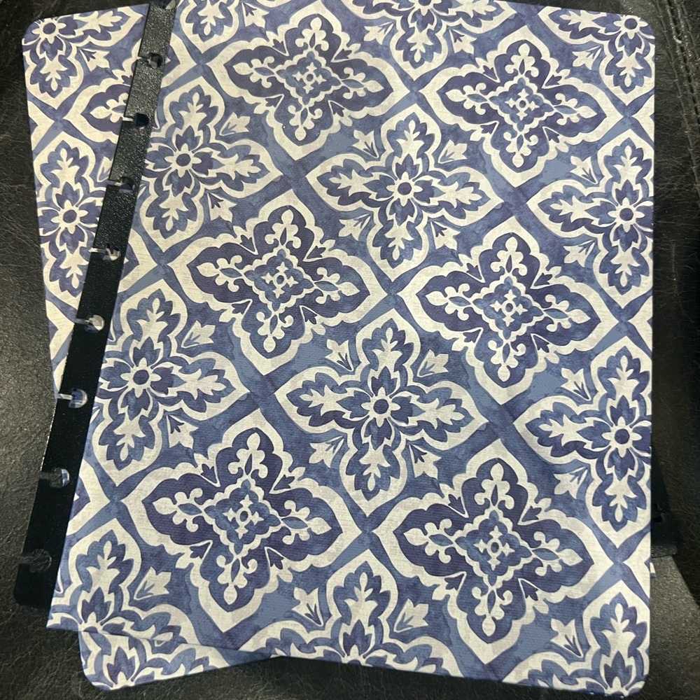 Blue and White Patterned Binder